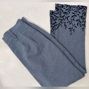 Elegant Women’s Gray Dress Trousers with Black Leaf Pattern